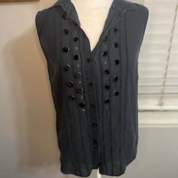 Maiyet Shirt Tail Top Blouse Blue Button
Up Sleeveless 38 Medium Silk - Picture 9 of 13